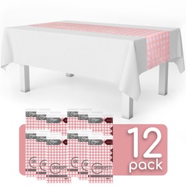 Pink Checkered Gingham 12 Pack Premium Disposable Plastic Table Runner 14 x 108 Inch. Table Runner for Dinner Parties & Events by Grandipity