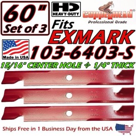 For Exmark COPPERHEAD 3-PK 60" HD EXMARK BLADES 103-6403-S, 140-1240 1/4" THICK MADE IN USA