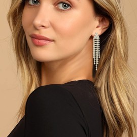 Clearine Tassel Dangle Earrings for Women Rhinestone Crystal Long Drop Statement Prom Jewellery Clear Gold-Tone