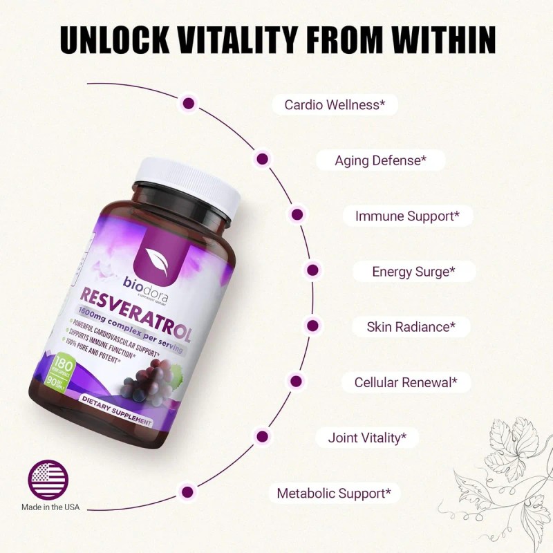 Resveratrol Suplemento - 180 Cápsulas Apoyo a la Salud Digestiva