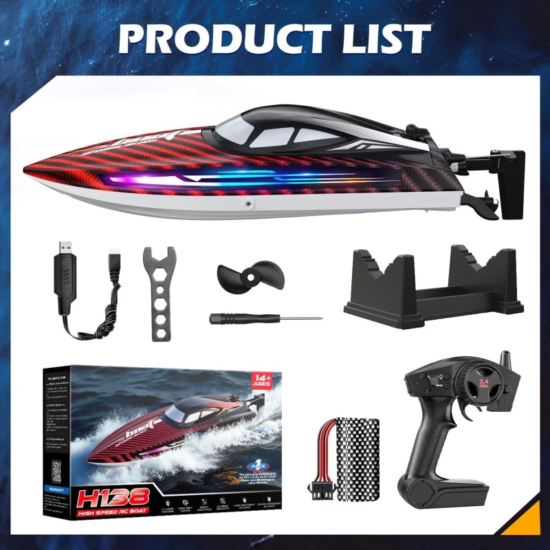 Jogpun RC Boat 30KMH with 7Light Modes,Remote Control Electric Fast