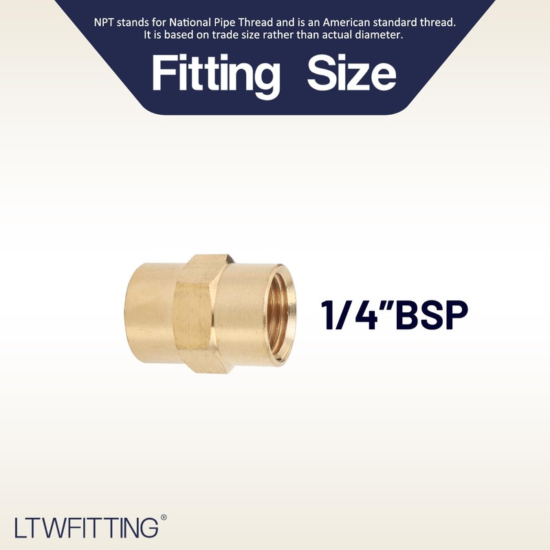 LTWFITTING Brass BSP Pipe Fitting 1/4-Inch Female BSPP Coupling Water