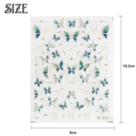 2 Blatt Nagelsticker Schmetterling Deko, Nail Sticker Selbstklebend mit 5D Geprägte Design, Glänzend Nail Art Nagelaufkleber für Kinder Mädchen Frauen (Smaragdstern)