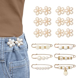 12PCS Pearl Pin-Style Waist Tighteners Decorative Brooch Clips Safety Pin