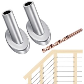 [Patent Design] CKE 40 Pack 45 Degree T316 Marine Grade Stainless Steel Angle Beveled Protector Sleeves Wood Post Protector for 1/8" Wire Rope Cable Railing, Come with a Free Drill Bit