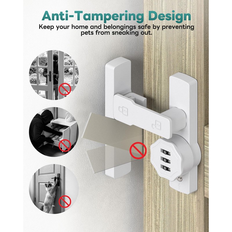 YogePote Keyless 90/180 Degree Sliding Barn Door Lock Latch, White-1PC