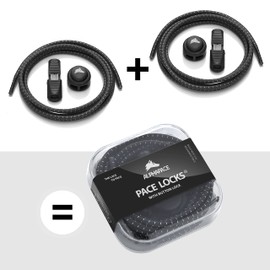 ALPHAPACE Pace Locks with Button Lock Elastic Shoelaces without Tying with Quick Release, Laces without Laces, Sports, Youth & Elderly, 120 cm, Black W/W Stripes