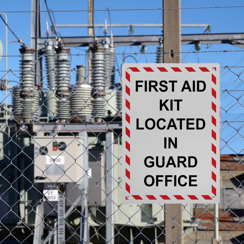 First Aid Kit Located In Guard Office Sign, 8.5 x