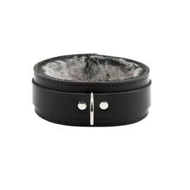 Atlas Collar Handcrafted Premium Latigo Leather Luxurious Fur Choker (Jet Black, Large)