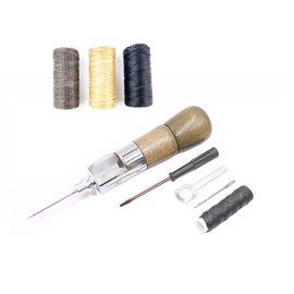 Becho Professional Sewing Awl, Leather Craft, Sticker Repair Accessory Kit with 3R Waxed Threads for Leather Sail, Heavy Canvas and More (Archaised Wood)