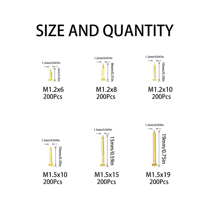 Rrina 1200Pcs Small Tiny Nails Carbon Steel Brass Plated for