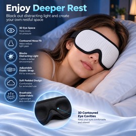 3D Eye Mask for Sleep – Padded Light-Blocking Design with Adjustable Elastic Strap for Home & Travel