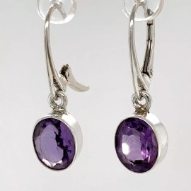 Amber America Facetted Natural Purple AMETHYST Oval Earrings 925 STERLING SILVER Leverback 40e