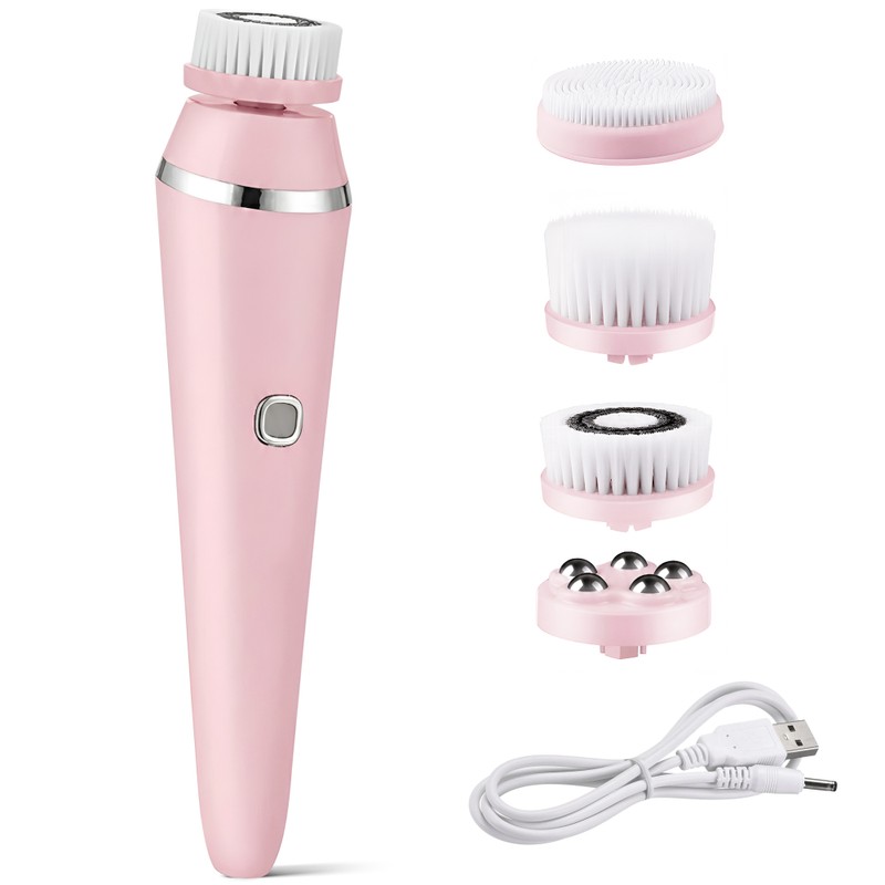 Electric Facial Cleansing Brush with 4 Interchangeable Heads, Rechargeable Face