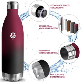 Grsta Stainless Steel Drinking Bottle, 1 Litre, BPA-Free, Leak-Proof, Cold and Warm, Double-Walled, Carbonated Drinking Bottle, Suitable for Camping, Fitness, Office, Travel