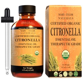 Organic Citronella Essential Oil (4 oz) USDA Certified 100% Pure and Natural, Therapeutic Grade Perfect for Aromatherapy, Diffuser, DIY and More by Mary Tylor Naturals