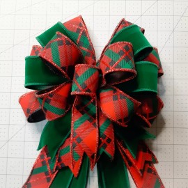 Handmade Wreath Bow, Christmas Bow, Holiday Bow, Emerald Green Velvet, Red and Green Meta