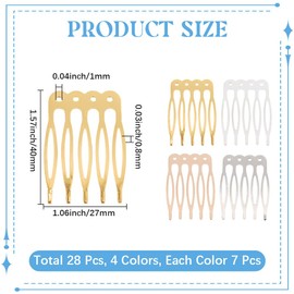 CRASPIRE 28Pcs 4 Colors Hair Side Combs French 5 Teeth Small Tiny Iron Metal Headpieces Accessories Comb Plain Blank Crafting DIY Slide for Wedding Bridal Veil Updo Bun Chignon Hair Styling Ornament