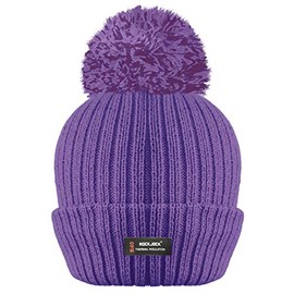 RockJock R40 Ladies Womens Winter POM POM Ribbed Beanie HAT with Advanced Thermal Insulation Violet
