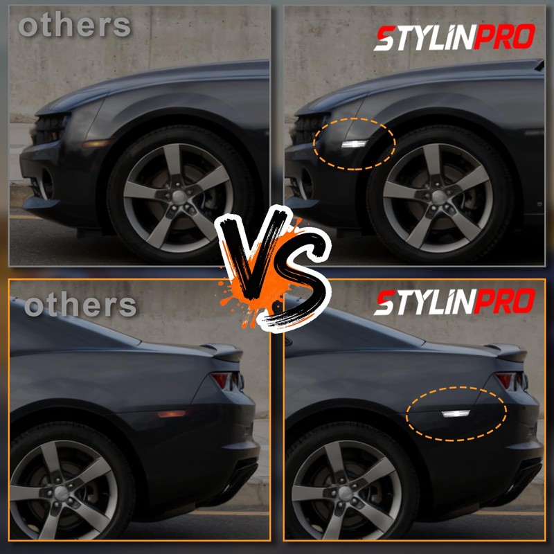 StylinPro White LED Side Marker Lights for 2010-2015 Chevy Camaro,