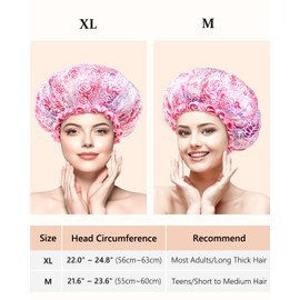 mikimini Shower Caps, Reusable Bath Shower Caps 2 Packs for Women Long Hair Double Layer Waterproof Bath Shower Hat for Girls Floral Print
