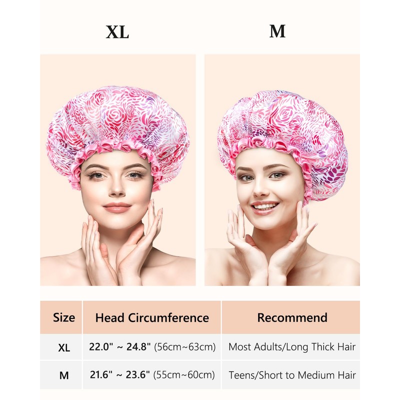 mikimini Shower Caps, Reusable Bath Shower Caps 2 Packs for