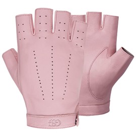 GSG Women Fingerless Leather Gloves Driving Leather Gloves Motorcycle Biker Unlined Half Finger Teens Pink Large