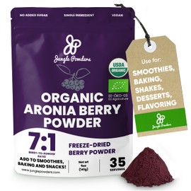 Jungle Powders Organic Aronia Berry Powder 5 Ounce Bag Freeze Dried Chokeberry Extract from Whole Aronia Berries, Superfood for Immunity, High in Antioxidants, Flavonoids, Vegan and Gluten Free