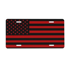 KOSUES Black Red American Flag Aluminum License Plate 6 x 12 Inch Metal Car Front License Plate Cover Car Decor Accessory Novelty Vanity Decoration Tag with 4 Holes Gift for Men Women