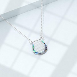 MEIDERBO Music Necklace for Women 925 Sterling Silver Lyre Pendant Necklace with Abalone Shell Music Jewelry Gifts for Music Lovers