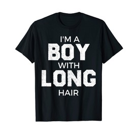 T-Shirt with German Text "Ich bin ein Junge mit lange Haaren" (I'm a boy with long hair), black