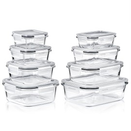 Sorbus 16pc Glass Meal Prep Containers Set – 4 Square and 4 Round Food Storage Containers with Airtight Lids – Freezer, Dishwasher, Oven Safe – Reusable Glass Containers for Meal Prep and Storage