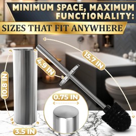 Stainless Steel Toilet Brush and Holder - Toilet Bowl Brush and Holder Toilet Bowl Cleaners Brush and Holder Bathroom Toilet Brush with Holder - Toilet Bowl Cleaner Brush Toilet Cleaning Brush Silver