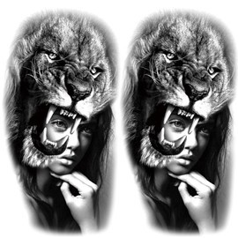 Oottati 2 Sheets Waterproof Fake Lion Women Lady Arm Leg Temporary Tattoo
