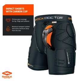 Shock Doctor Compression Shorts Men - Impact & Compression Shorts with Carbon Athletic Cup, Moisture Wicking Vented Protection, Adult Size