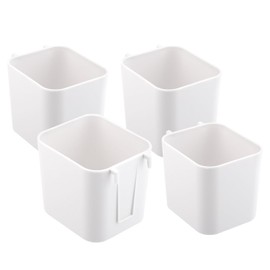 HAKZEON 4 Pack White Hanging Cup Holders, Plastic Pegboard Storage Cups, Hanging Storage Basket, Rolling Cart Organizer Accessories, Hanging Container for Kitchen Office Craft Room
