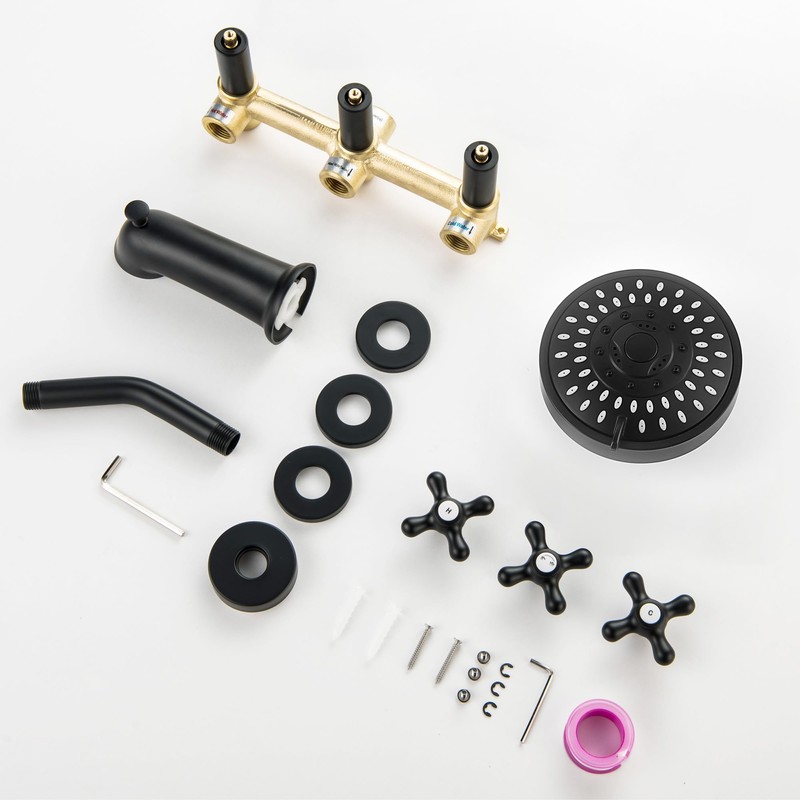 BEIYI 3 Handle Shower Faucet Set with Tub Spout Matte