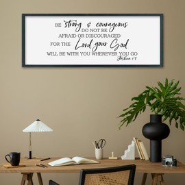 SRSZHIYUE Be Strong And Courageous Sign Wall Decor Art 40"×15" Joshua 1:9 Bible Verse Large Wood Framed Wall Hanging (Black)
