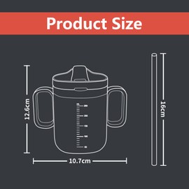 BDHYYM Sippy Cup for Seniors 300 ml, Leak-proof Drinking Cup with Double Handle & Straw, Sippy Cup for Elderly, Sippy Cup Adult with Lid, Drinking Reminder Capacity Marking