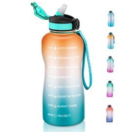 MyForest 2.2 L Water Bottle with Straw, 2.2 L Sports Water Bottle with Time Marking, 2200 ml Drinking Bottle, BPA-Free, Ideal for Gym
