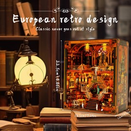 VORATHIS Book Nook Kit - DIY Miniature World Library Booknook - 3D Wooden Puzzle with LED Lights - Creative Bookshelf Insert & Educational Gift for Adults