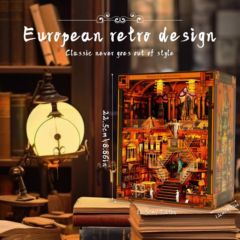 VORATHIS Book Nook Kit - DIY Miniature World Library Booknook