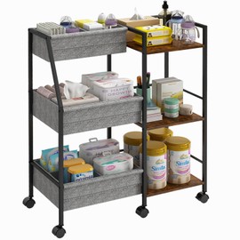 Marbyraz Baby Diaper Caddy Organizer Cart, 3-Tier Rolling Wheels Cart with Dividers and Shelves, Bedside Utility Cart for Nursery Essentials, Large Capacity Mobile Storage Cart for Crib, Bedroom