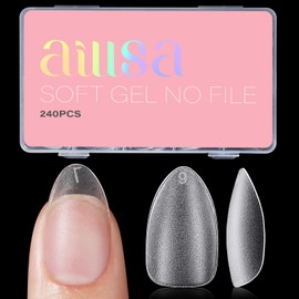 AILLSA Short Almond Nail Tips with Box, 15 Sizes Press On Gel Nail Tips Double Matte Pre-Buffed Almond Shaped Nails Tips Soft Full Cover Clear False Nail Tips for Christmas Nail Extension, 240PCS