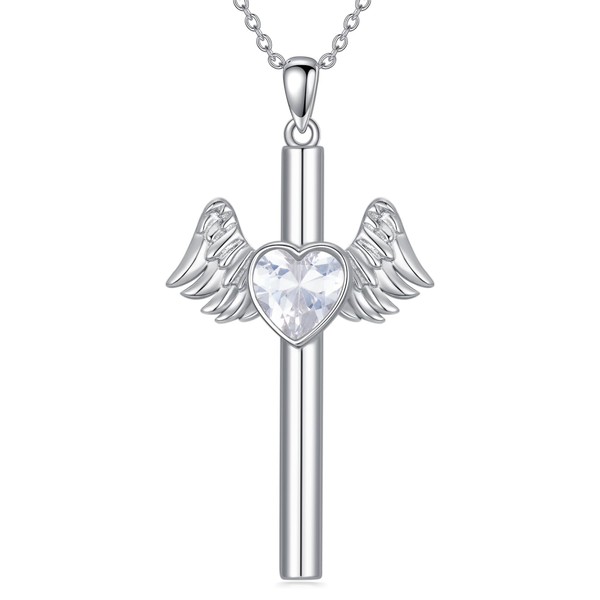 PROESS Cross Necklace Angel Wing Necklace for Women S925 Sterling