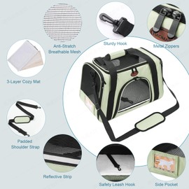 ROSEBB Cat Carrier Dog Carrier Pet Carriers for Medium Small Cats Dogs Puppies up to 15 Lbs,TSA Airline Approved Small Dog Cat Carriers Soft Sided,Collapsible Travel Puppy Carrier (Green, Large)