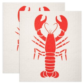 Globetrotting Merchant Swedish Dishcloths 2 Pack (Lobster Print) Eco Friendly, Reusable Kitchen Cleaning Cloth, Machine Washable, Each 7.87”x6.88".