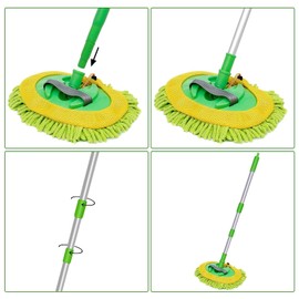 47.5" Car Wash Brush Mop Cleaning Tool with Long Handle Kit for Washing Detailing Cars Truck, SUV, RV, Trailer, Boat 2 in 1 Chenille Microfiber Sponge Duster Not Hurt Paint Scratch Free