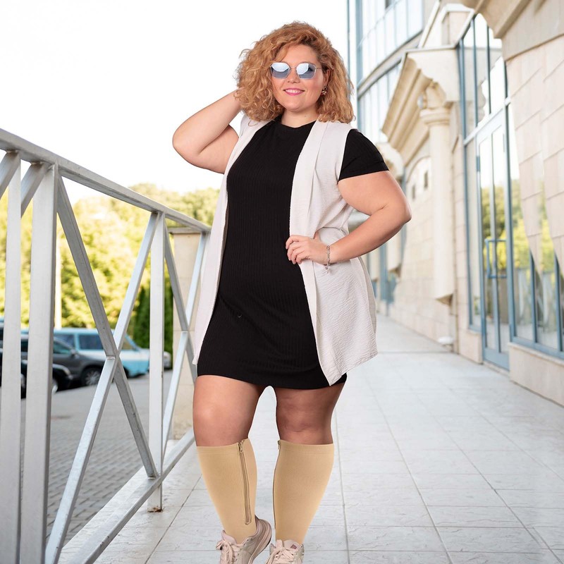 PUTUO Plus Size Compression Socks: Wide Calf Zip Flight Sock