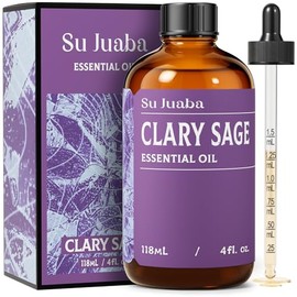 SU JUABA Clary Sage Oil Essential Oil 4 Fl Oz, 100% Pure Natural for Anxiety Relief, Skin, Hair,Diffuser, Aromatherapy -118ml